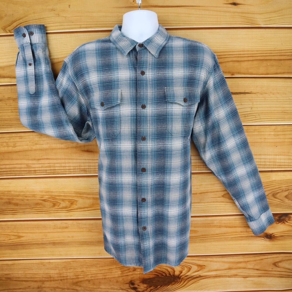 Red head Brand Co. Shirt Casual Button Up Mens XL Blue Plaid 100% Thick‎ Cotton